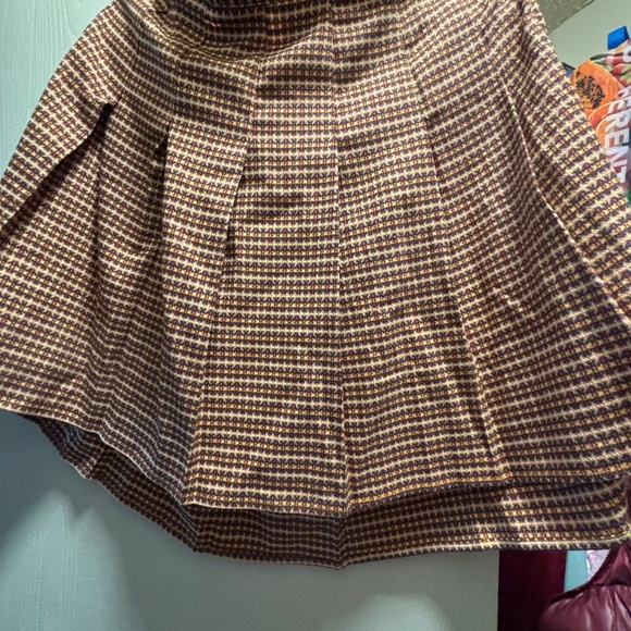Unique Vintage Plus Size Brown Tweed Plaid Pleated Suspender Mini Skirt - 1X/16 - Picture 2 of 6